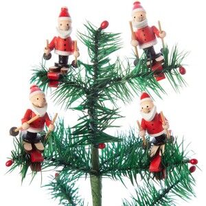 Silver Tree Mini Wooden Santa Skiing Clip Ornaments Set of 4 Table Decor
